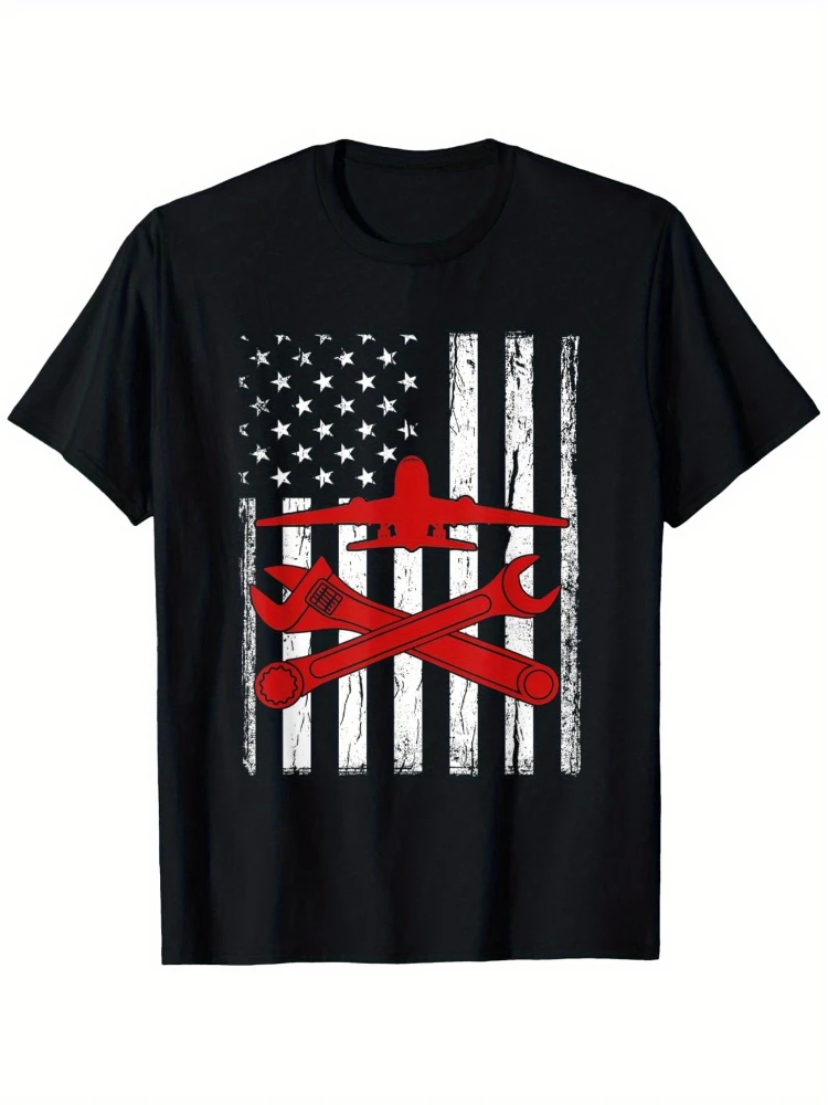 

Airplane Mechanic Aviation Technician Gift National Aviation Day 100%Cotton O-neck short sleeve casual printed men's T-shirt.