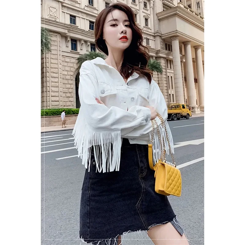 New Spring Autumn Korean Women Denim Jacket Casual Long Sleeve Tassels Jeans Coat Loose Outerwear Female Streetwear Tide T408