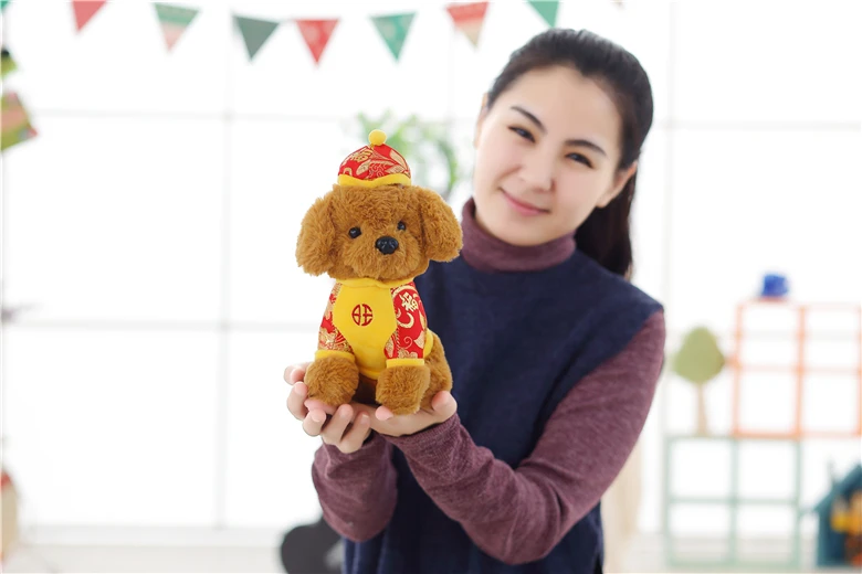 Simulation Teddy Dog Poodle Plush Toys Chinese New Year Costume Cute Animal Stuffed Doll for Children Christmas Birthday Gifts