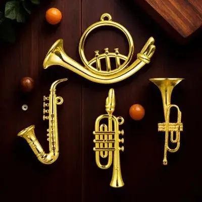 4pcs Mini Plastic Musical Instruments Set – Realistic Trumpet & Saxophone Dollhouse Decor, Home Gift