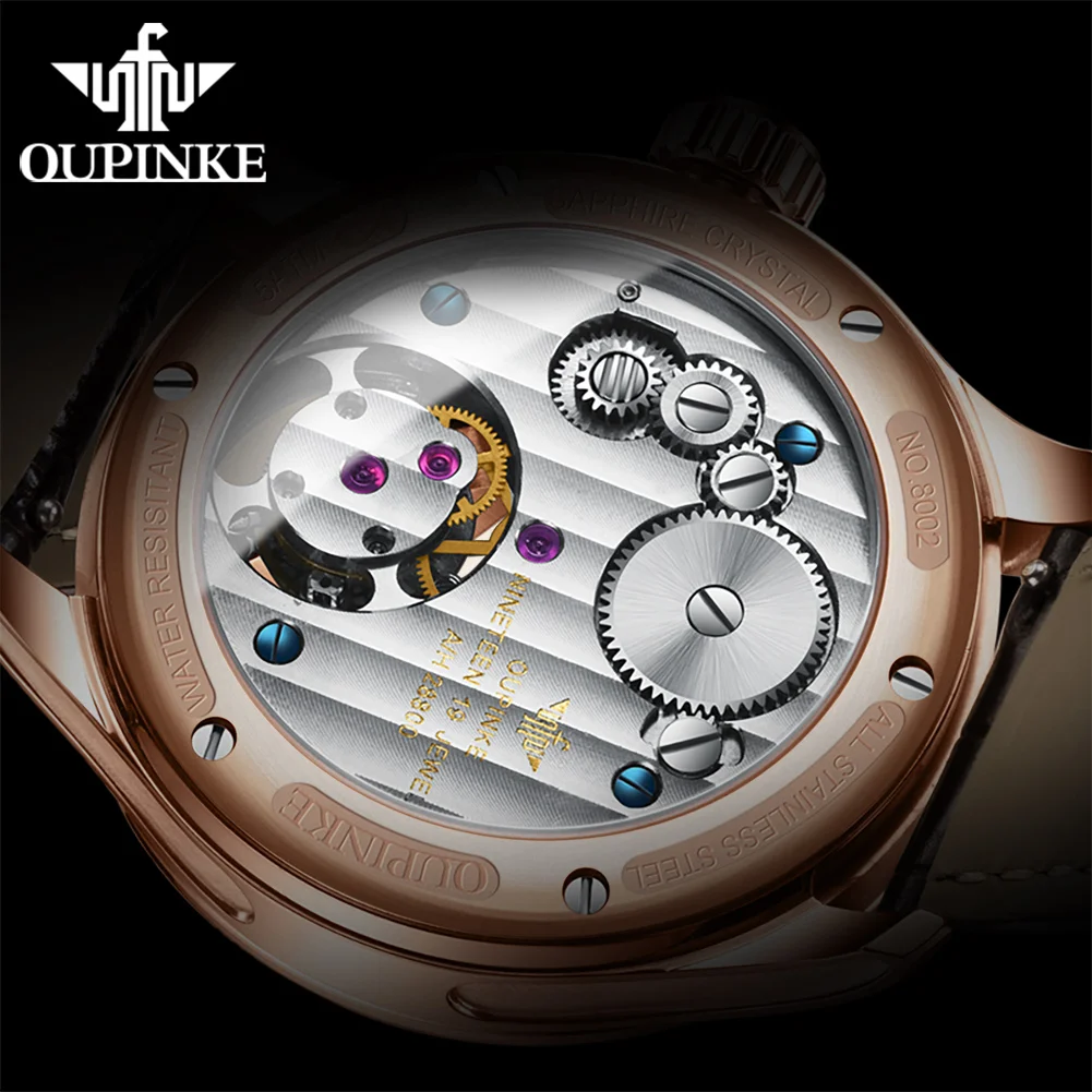 OUPINKE Tourbillon Movement Men Watches Automatic Mechanical Watch Texture Design Dial Luxury Original Male Wristwatch Sapphire