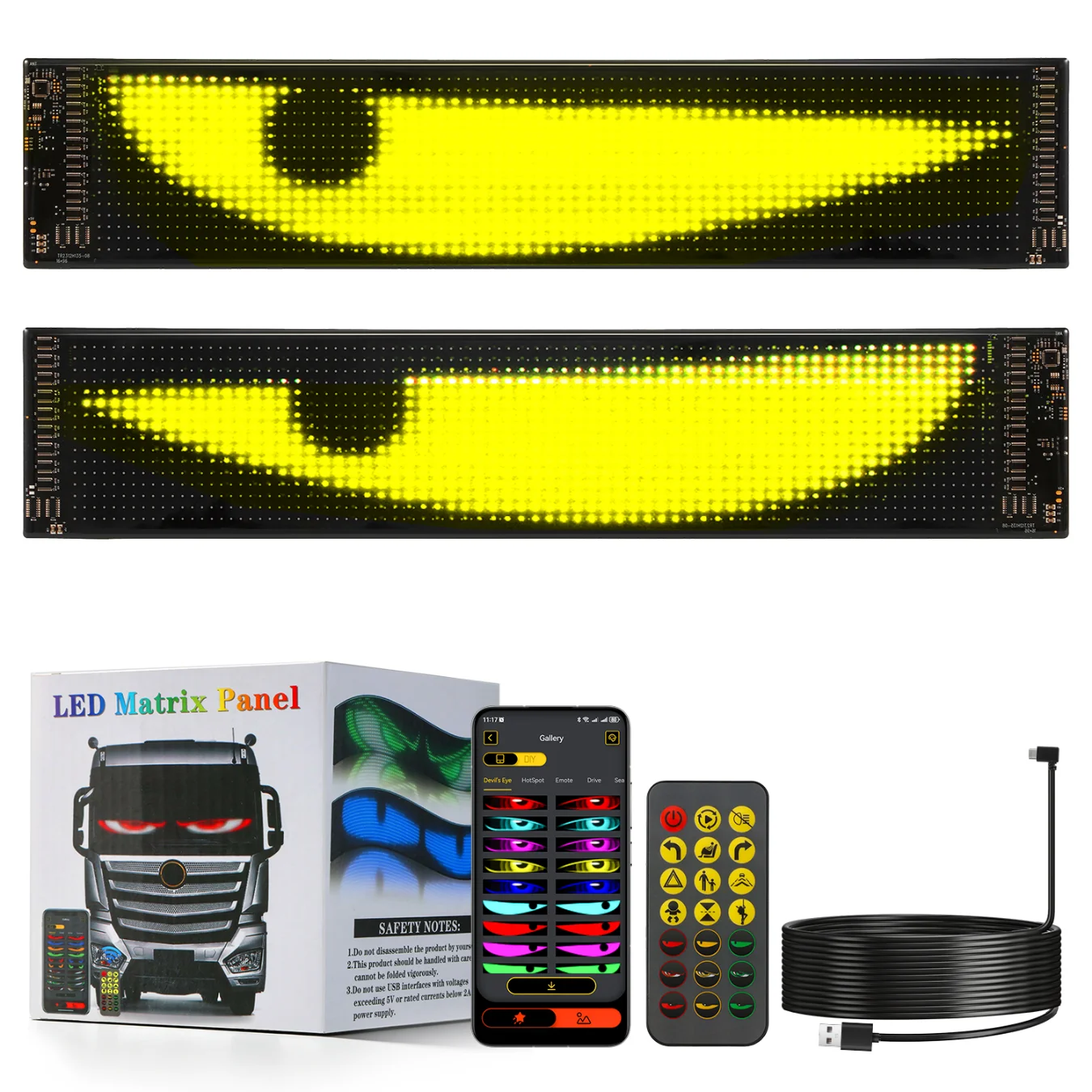 595x120mm Devil‘s Eyes LED Pixel Panel Light APP & Remote Control for Truck Car Front Rear Windshield Programmable LED Display