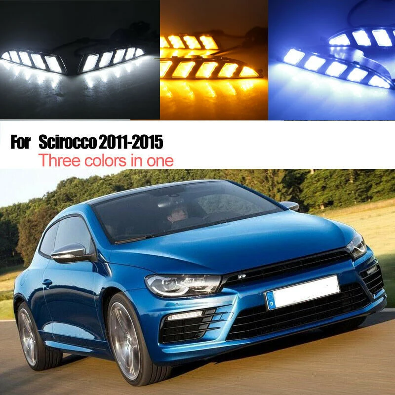 Carro LED Daytime Running Lights, DRL Fog Lamp, Turn Signal para Scirocco 2009-2015