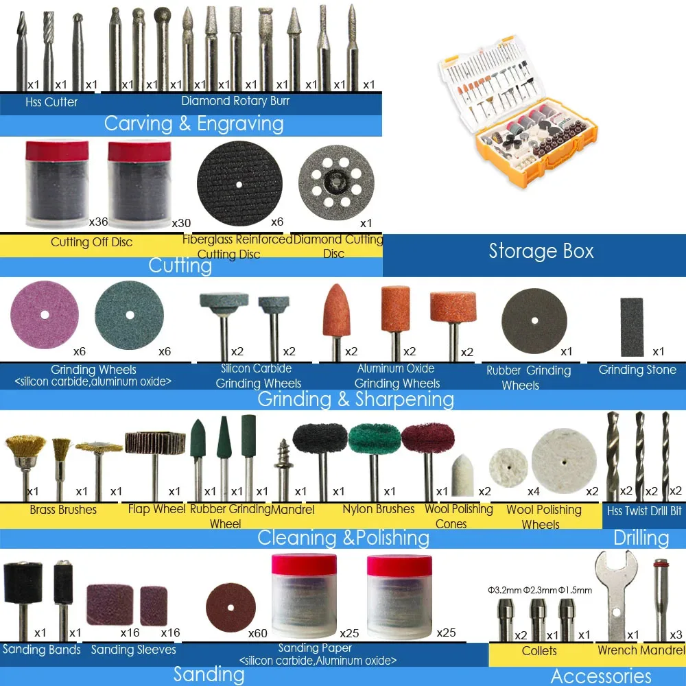 NEW STYLE 287PCS Abrasive Rotary Tool Accessories Set Electric Mini Drill Bit Kit Sanding Polishing Cutting Engraving Heads
