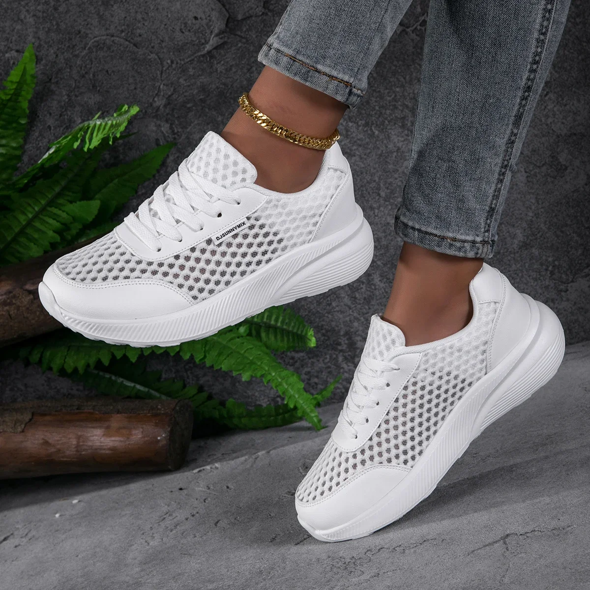 New Women Wide Feet Casual Shoes Fashion Summer Mesh Lace Floral Pattern Walking Sneakers Soft Breathable Black Female Footwear image 6
