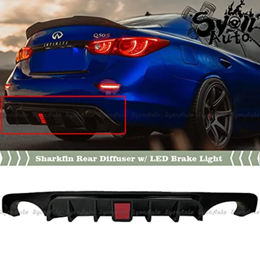 

20182021 INFINITI Q50 Glossy Black Shark Fin Rear Diffuser with Integrated LED Brake Light for Enhanced Aerodynamics and Stylis