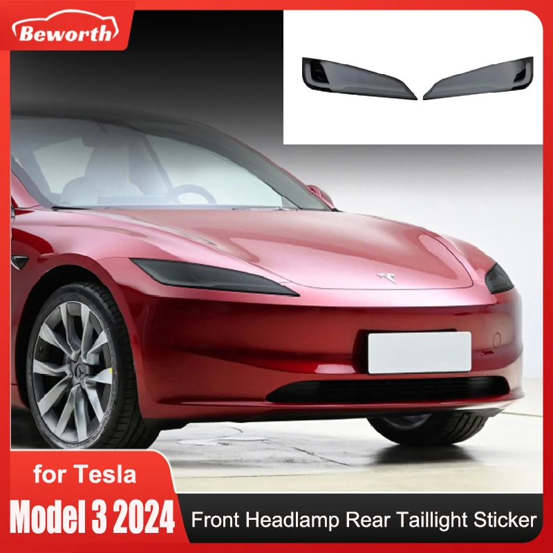 

Front Headlamp Car Styling Sticker For Tesla Model 3+ Highland 2024 Rear Taillight TPU Smoke Black M3 Headlights Protector Film