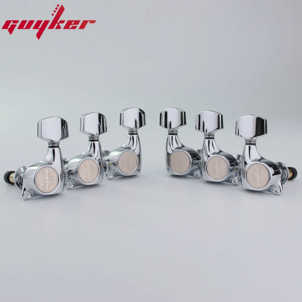 GUYKER Chrome Guitar Front Locking Tuners Machine Heads 3R3L Gear ratio 1:21 for LP SG Electric Guitars Silver