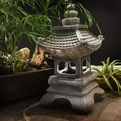 Solar Lights Stone Pagoda Decorative Ornaments Garden Resin Sculpture Buddha Furniture Outdoor Lights For Balcony, Garden