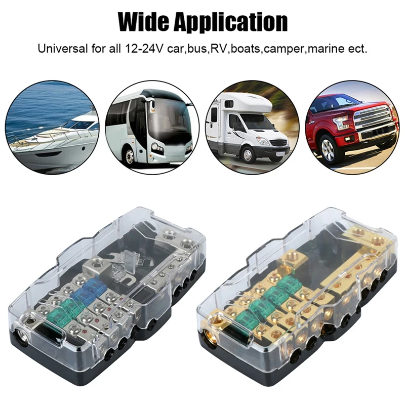 Car Fuse Box With LED Light Fuse Holder Suitable For Car RV Camping Car Power Shunt 12V-24V