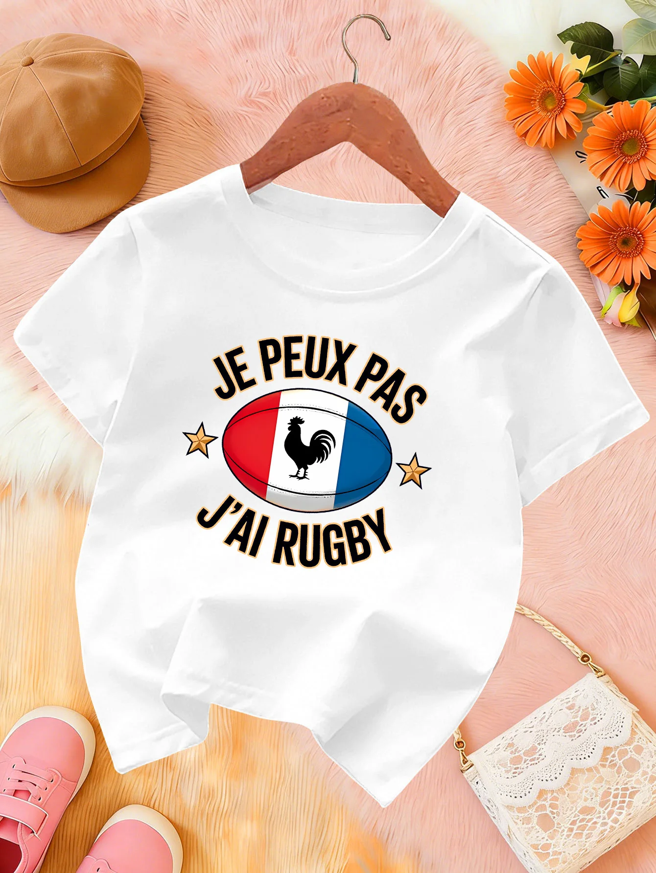 French Rugby Rooster Letter Sports Kids T Shirt Boys Girls Short Sleeve Crew Neck Cotton Parent Matching Tops Toddler Youth