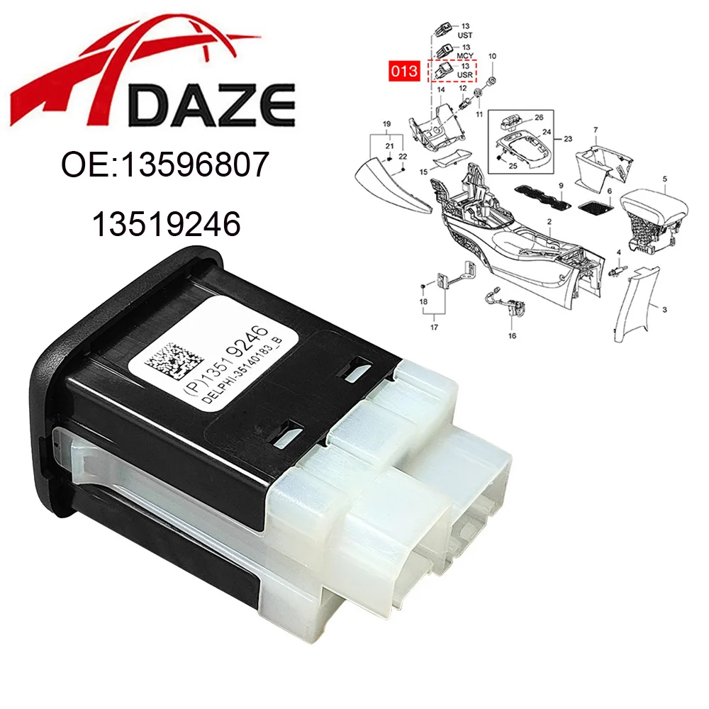 DAZE 13596807 13519246 13536589 Car Front USB Port Socket For Opel Vauxhall Insignia 2017-2024