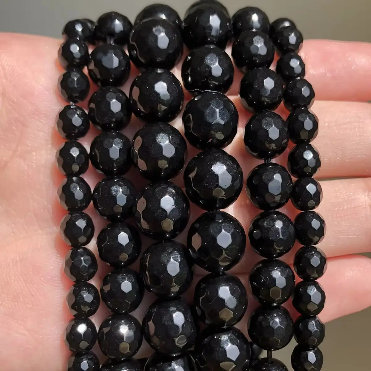 Natural Stone Beads Faceted Black Agates Round Loose Beads For Jewelry Making 15