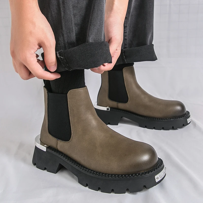 

Высококачественные мужские осенние удобные ботинки челси на толстой подошве, модные брендовые нескользящие уличные короткие ботинки в британском стиле