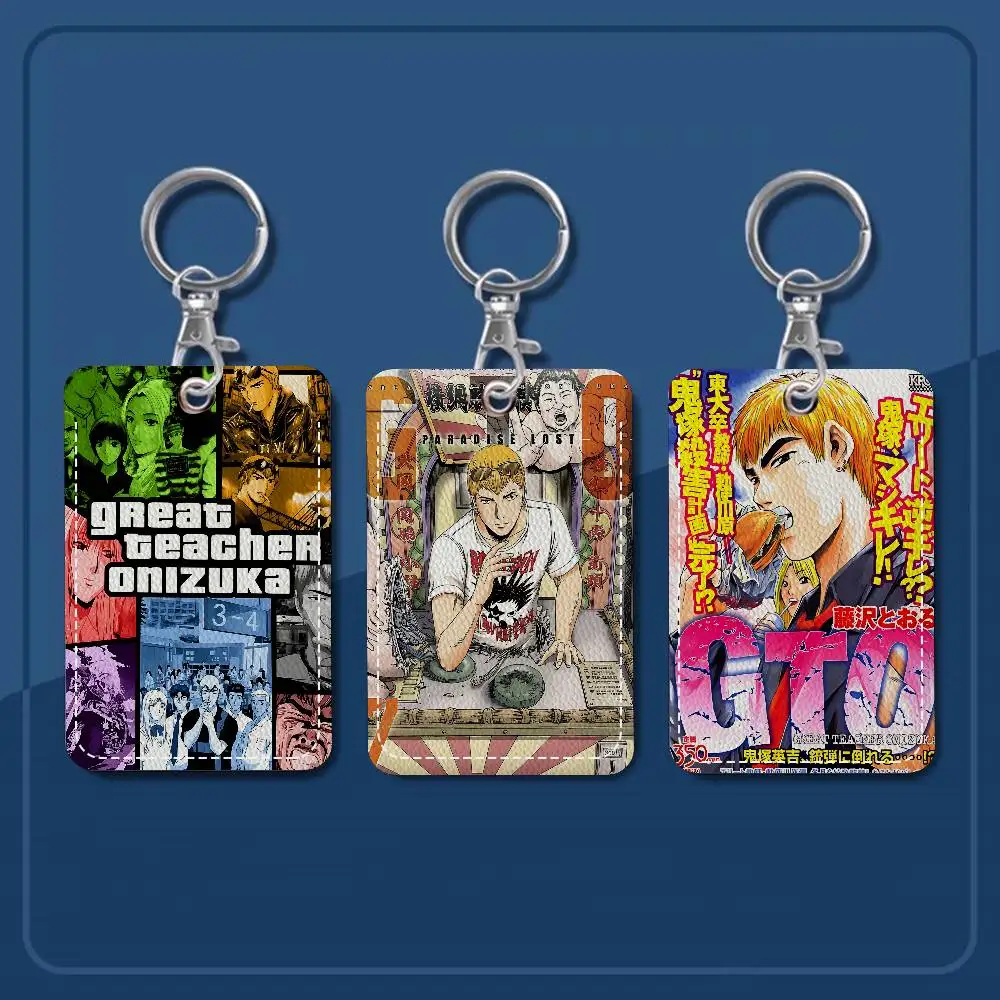 Anime G-Great T-Teacher O-Onizuka 1Pc PU Leather Card Holder Keychain Key Ring Door Lock Access Tags ID Card Case Keychain Card