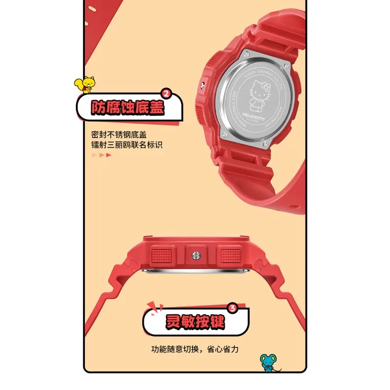 헬로 키티 만화 테마의 창의적인 패치워크 컬러 그래피티 디지털 작은 사각형 시계, 학생들을 위한 고가치 생일 선물