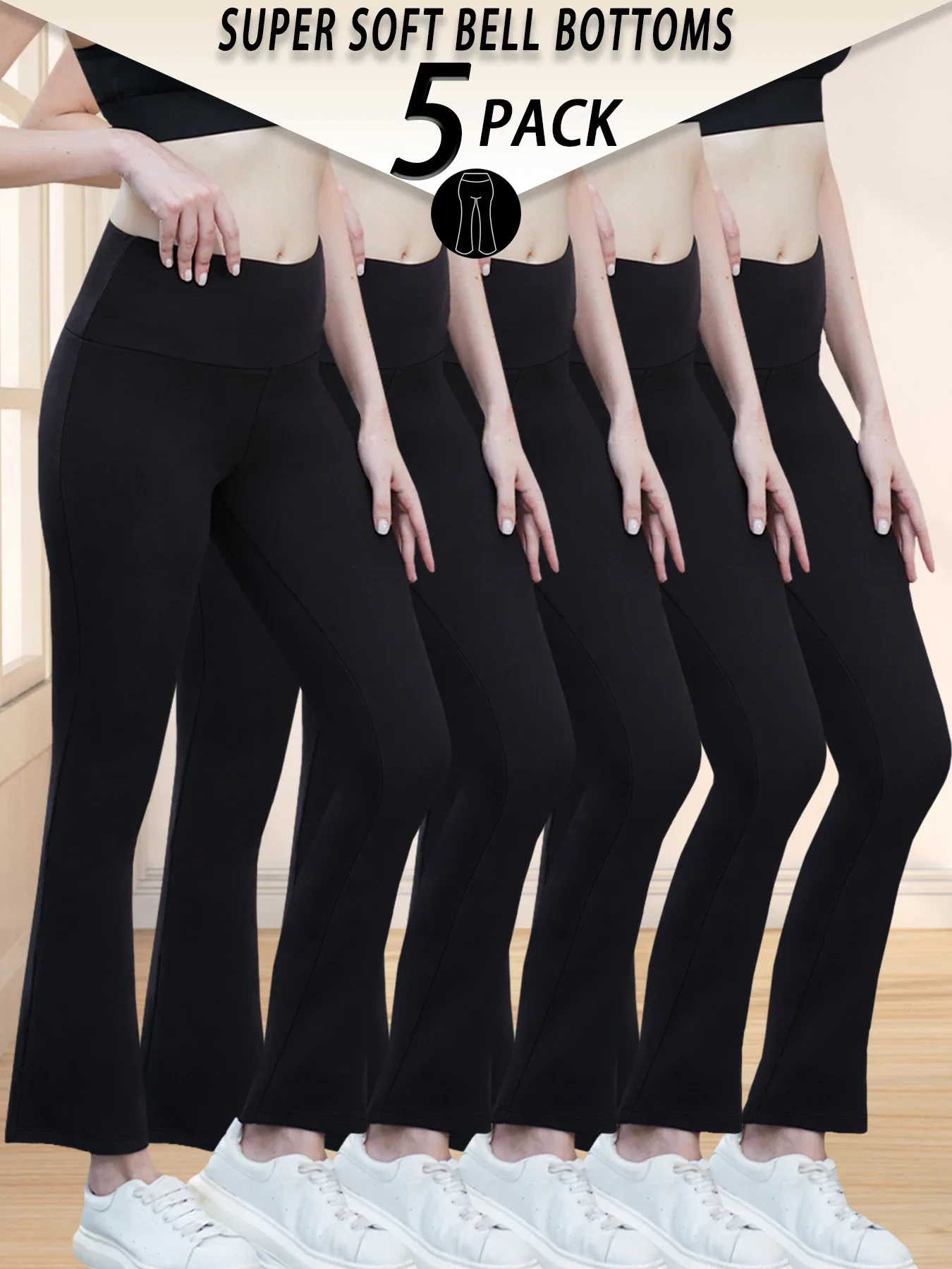 

5 Pack Women's Super Soft Flare Pants High Waisted Tummy Control Workout Yoga Push Up Gym Fitness Leggings Bell Bottoms