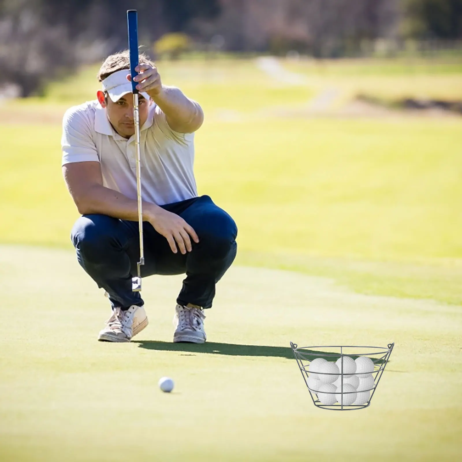 

Golf Ball Basket Durable Steel Portable Storage Organizer Handle Lightweight Easy Carry for Golf Training Supplies