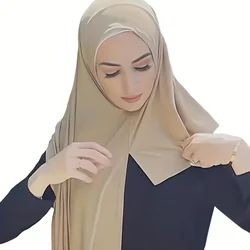 Solid Color Jersey Slit Hijab Thin Breathable Instant Hijab Casual Sunscreen Pullover Wrap for Women Hair Turbans Ramadan Turban