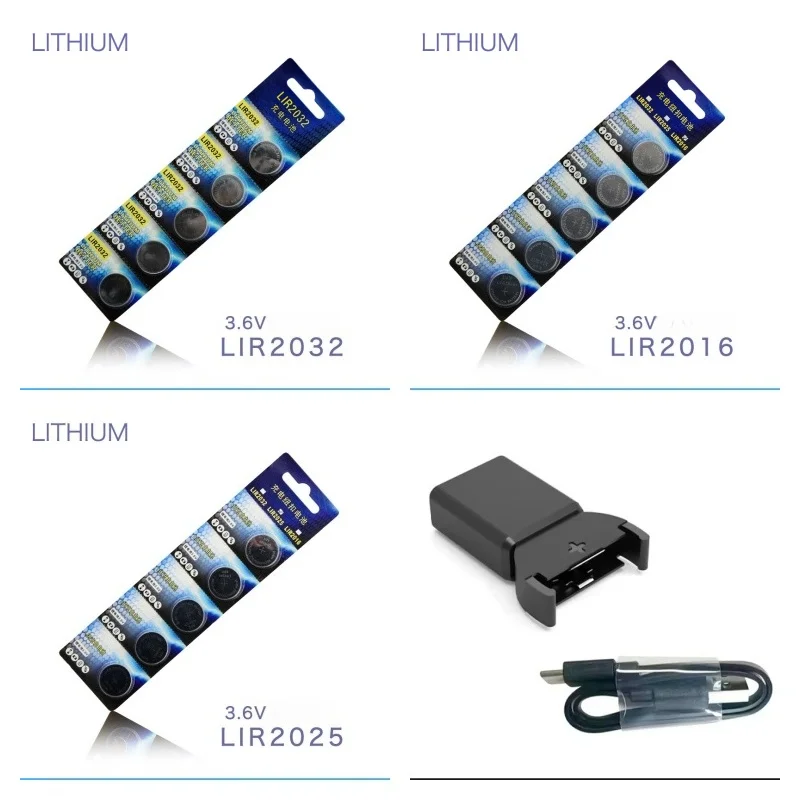 

3.6V Rechargeable Button Batteries LIR2032 LIR2016 LIR2025 - High Capacity 500 Cycles Eco-Friendly for Various Electronics Devic