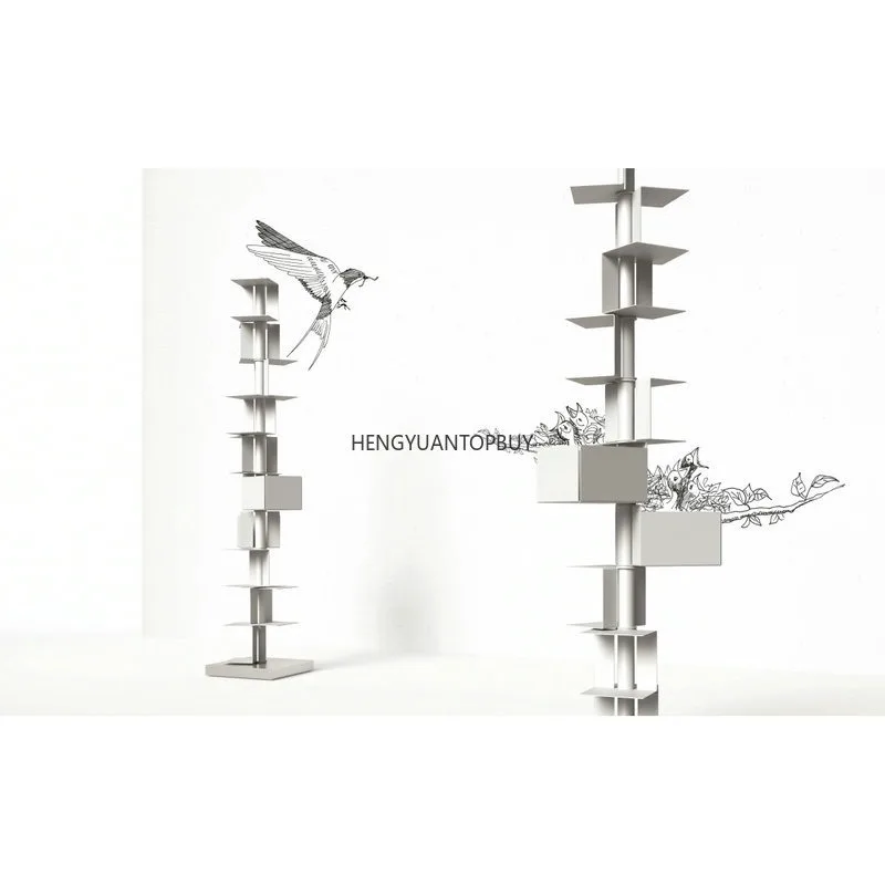 Panel Shelf Rotary Vaulted Vertical Library with 8 Shelves and 2 Drawers
