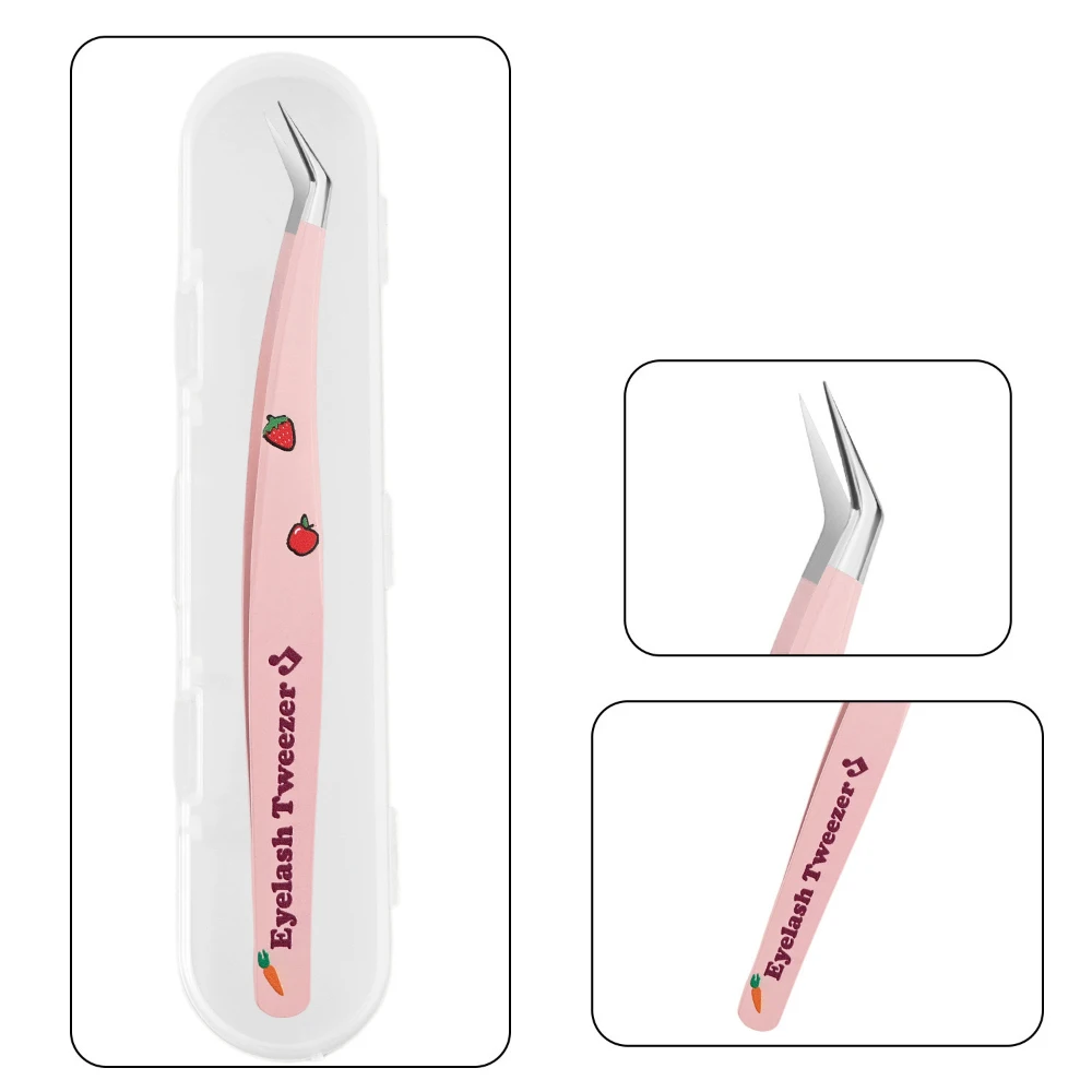 1/2 個ステンレス鋼つけまつげピンセット帯電防止湾曲したストリップフルーツスタイルハンドル 3D まつげエクステンションピンセットメイクアップツール