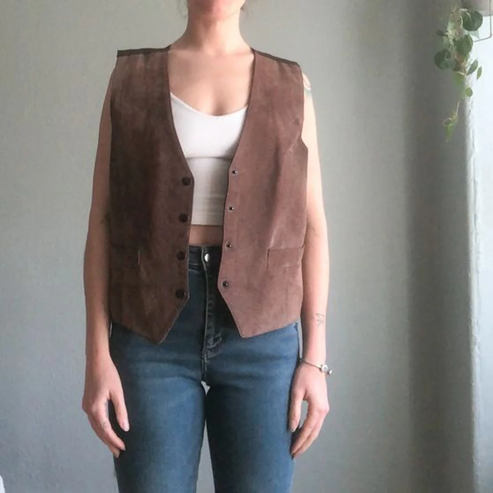 Women's suede single breasted fashionable sleeveless vest 2024 Women's suit vest jacket Spring/Summer jacket vest short style