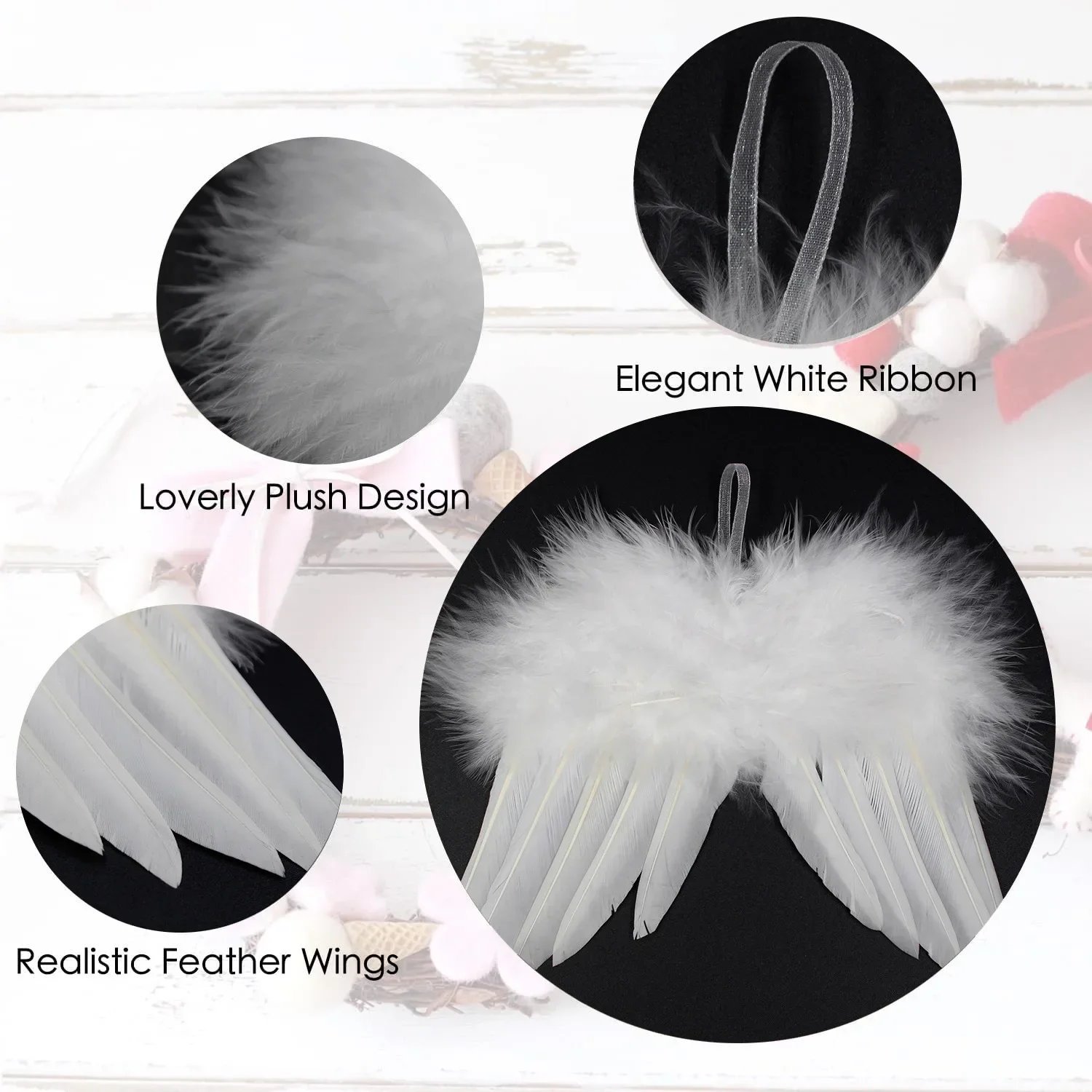 1/5/10PCS Angel White Feather Wing Christmas Tree Decor Hanging Ornament High Quality White Wedding Ornament for Christmas Xmas