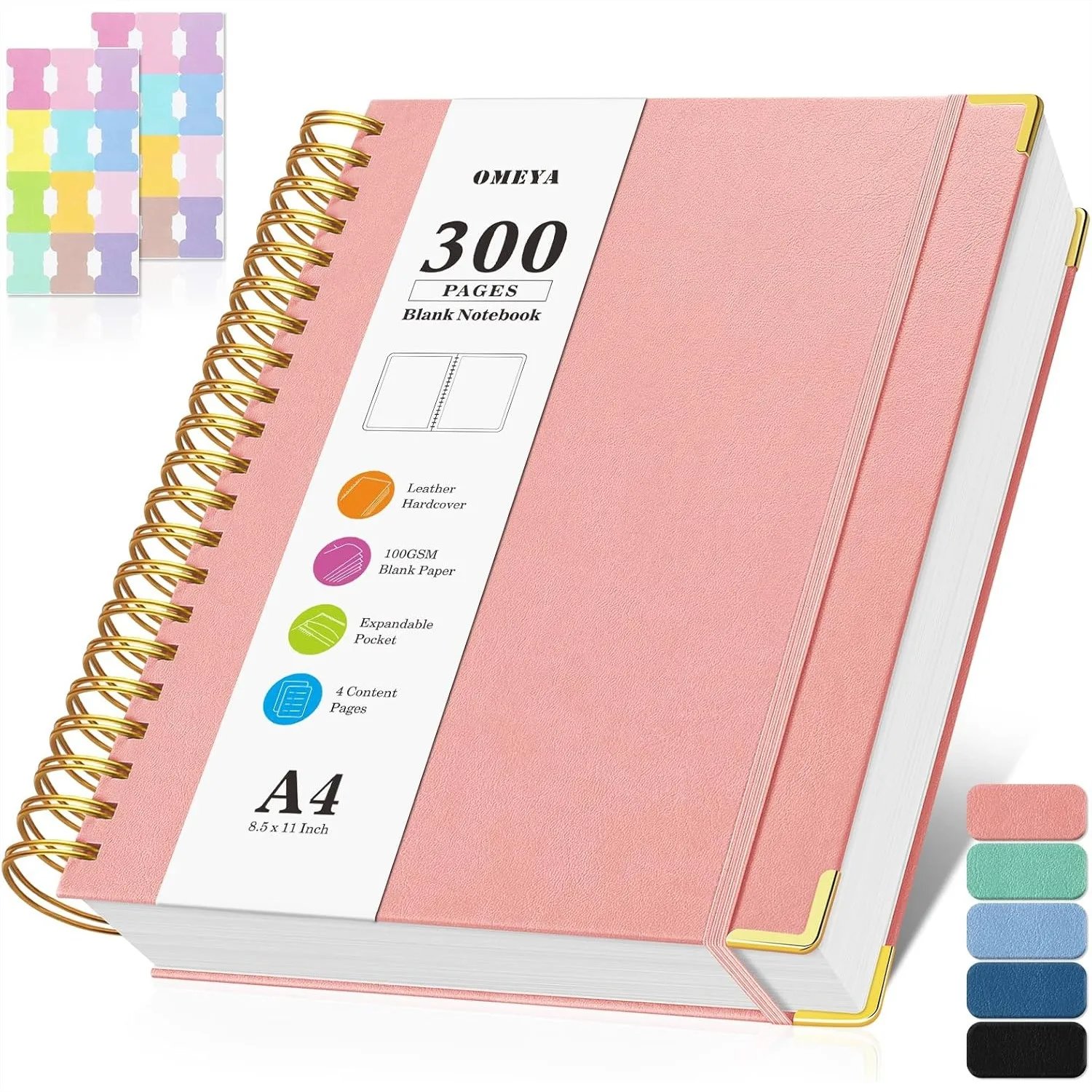 

Blank Spiral Notebook 8.5x11 Hardcover 300 Pages Leather Sketchbook for Drawing Writing Work Pink