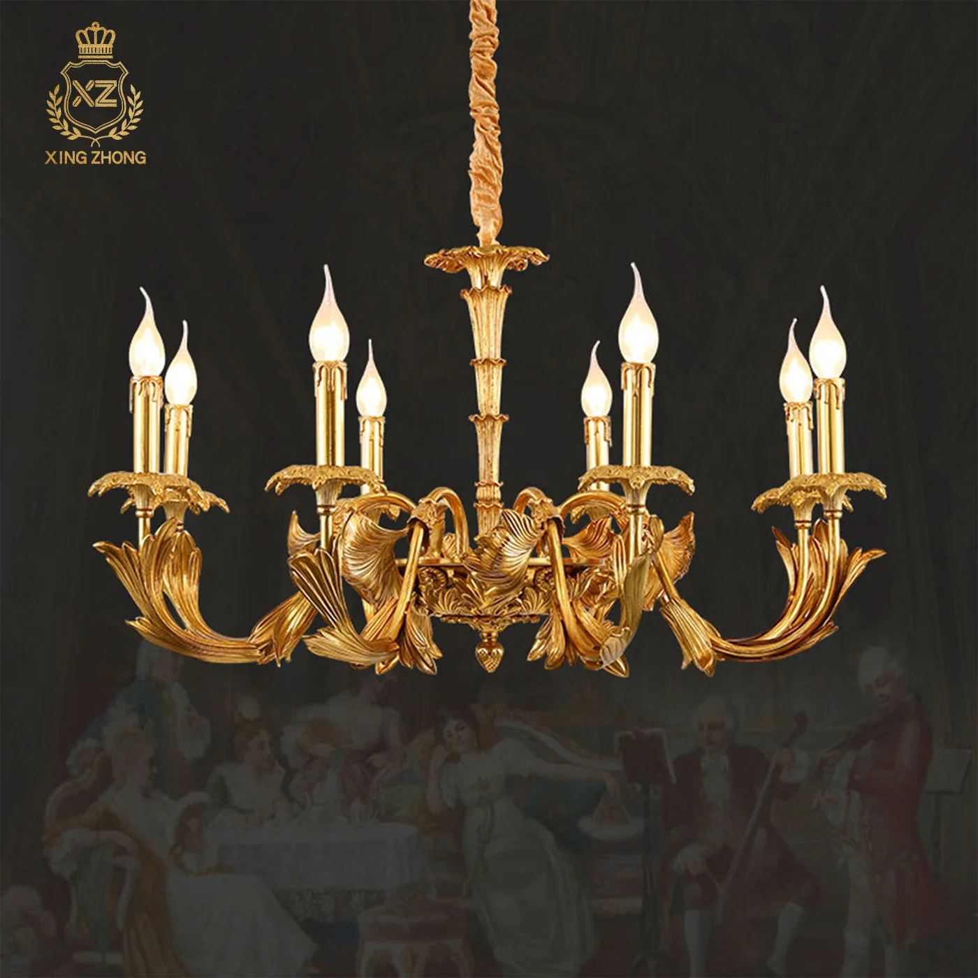 French Empire Retro Design Living Room Bedroom Dewaxed Copper Chandelier Apartment Dining Room Candle Classic Pendant Lamp