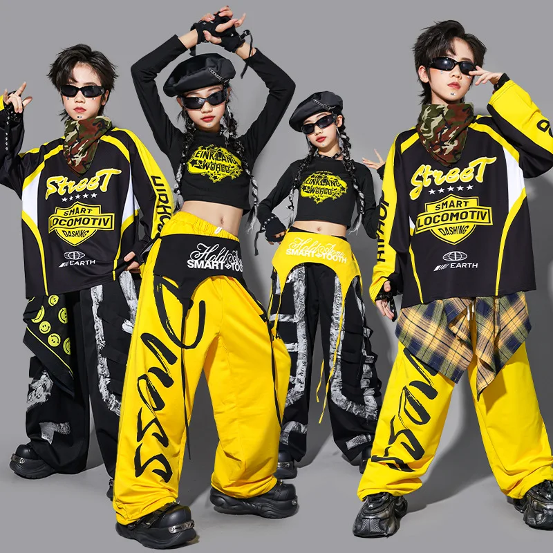 

Girls K-pop Crop Top Cargo Pants Street Dance Skirt Boys Hip Hop Clothes Sets Kids Streetwear Children Jazz Girl Group Costumes