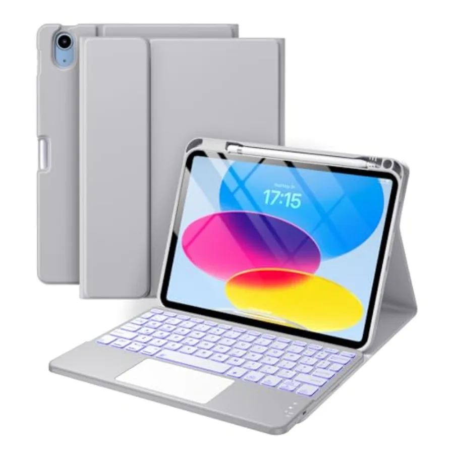

Harvopu Compatible for iPad 11th 10th Generation Case with Keyboard Folio Cover with Pencil Holder Multi-Touch Trackpad 7 Color