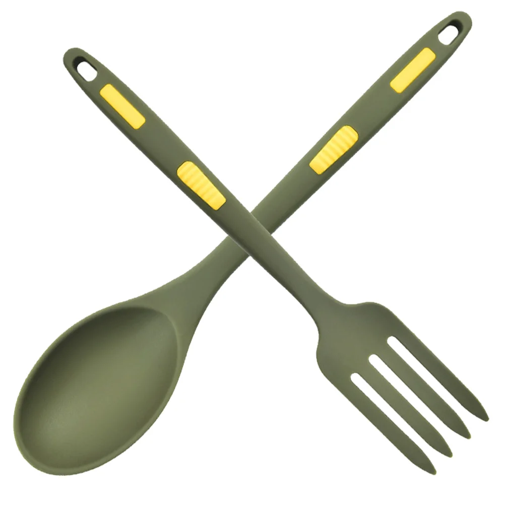 1 set 1 Set Silicone Fork Spoon Set Smooth Edges Non-Scratch Cooking Utensils For Nonstick Cookware Kitchen Camping Restaurant
