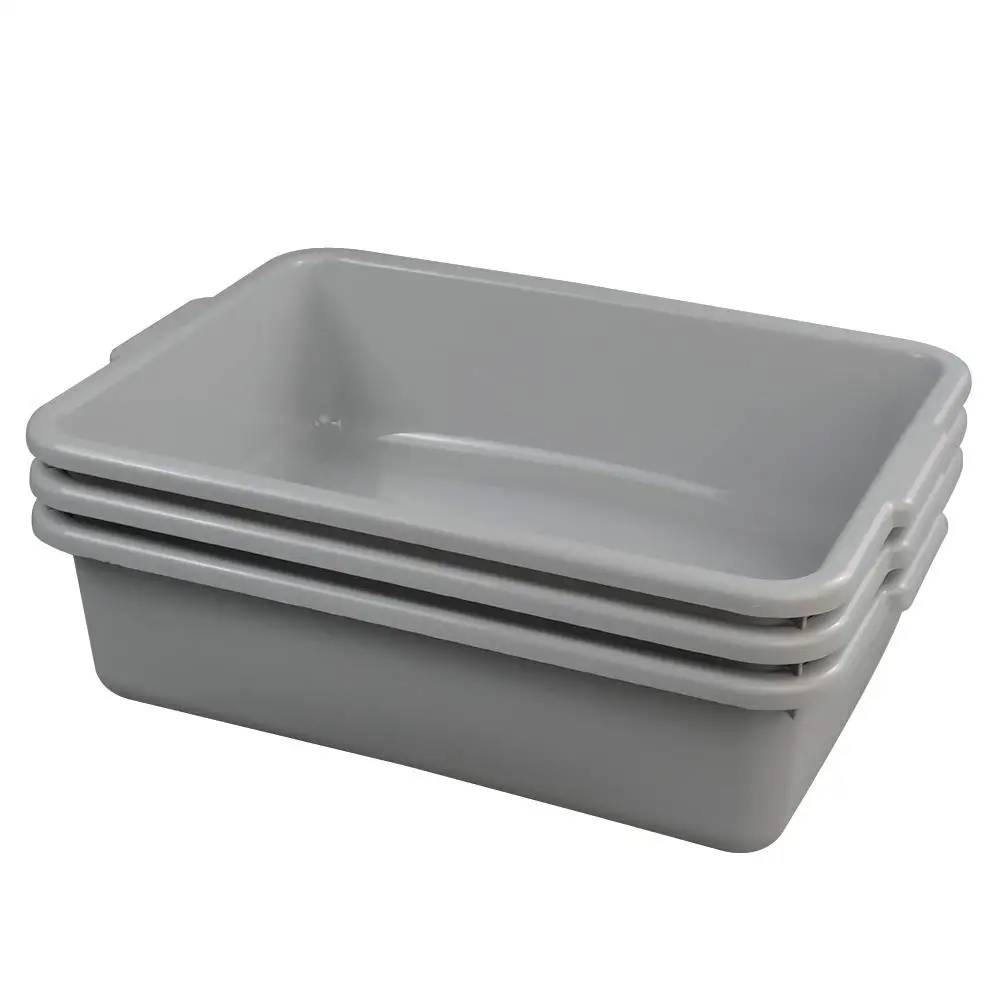 

Commercial Plastic Dish Tubs, 3-Pack Grey Wash Basin Storage Boxes, 13L Capacity for Kitchen and Garage Use