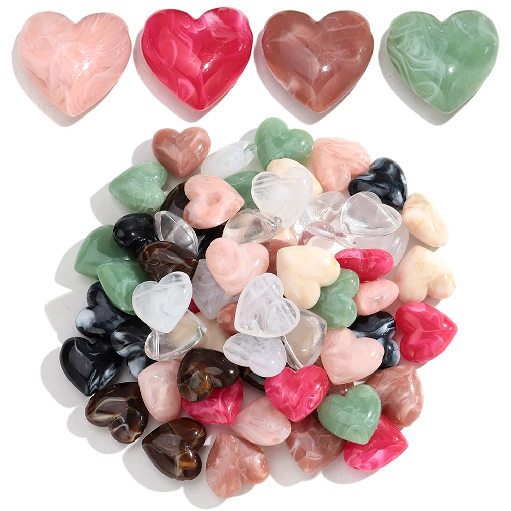 15 stks/partij Marmering Kleurrijke Acryl Hart Perzik Kralen Leuke Liefde Losse Spacer Bead DIY Armbanden Ketting Sieraden Accessoires - afbeelding 2