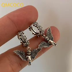QMCOCO 2022 Summer New Style Design Silver Color Geometric Pattern Thai Silver Earring For Woman Man Punk Classic Ear Jewelry