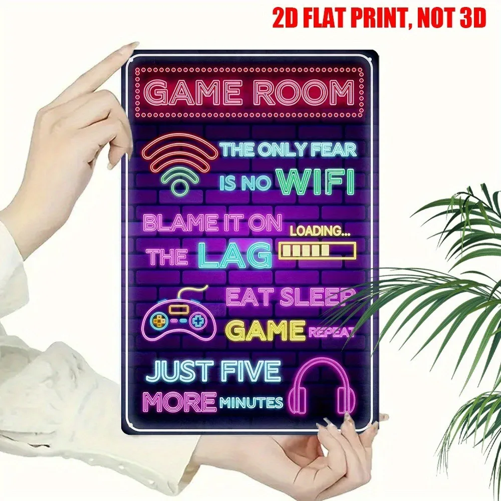 Game Room Metal Signs Neon Gaming Wall Art Vintage Metal Plaque Gamer Lifestyle