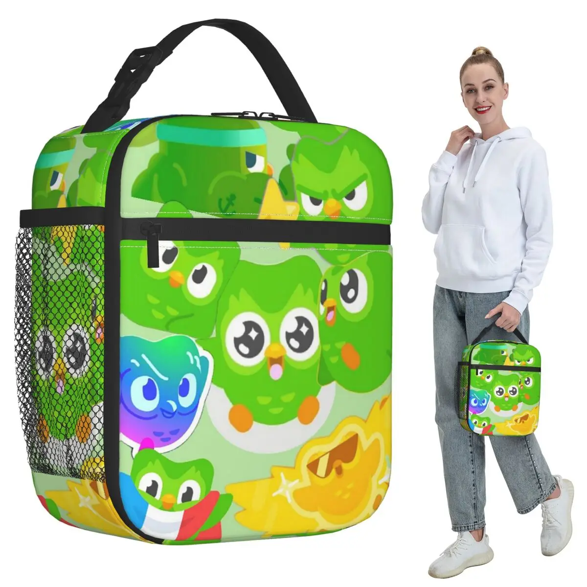 

Duolingo Owl Duo Insulated Lunch Bag for Women Office Cooler Thermal Food Box Tote Portable Lunch Boxes Container