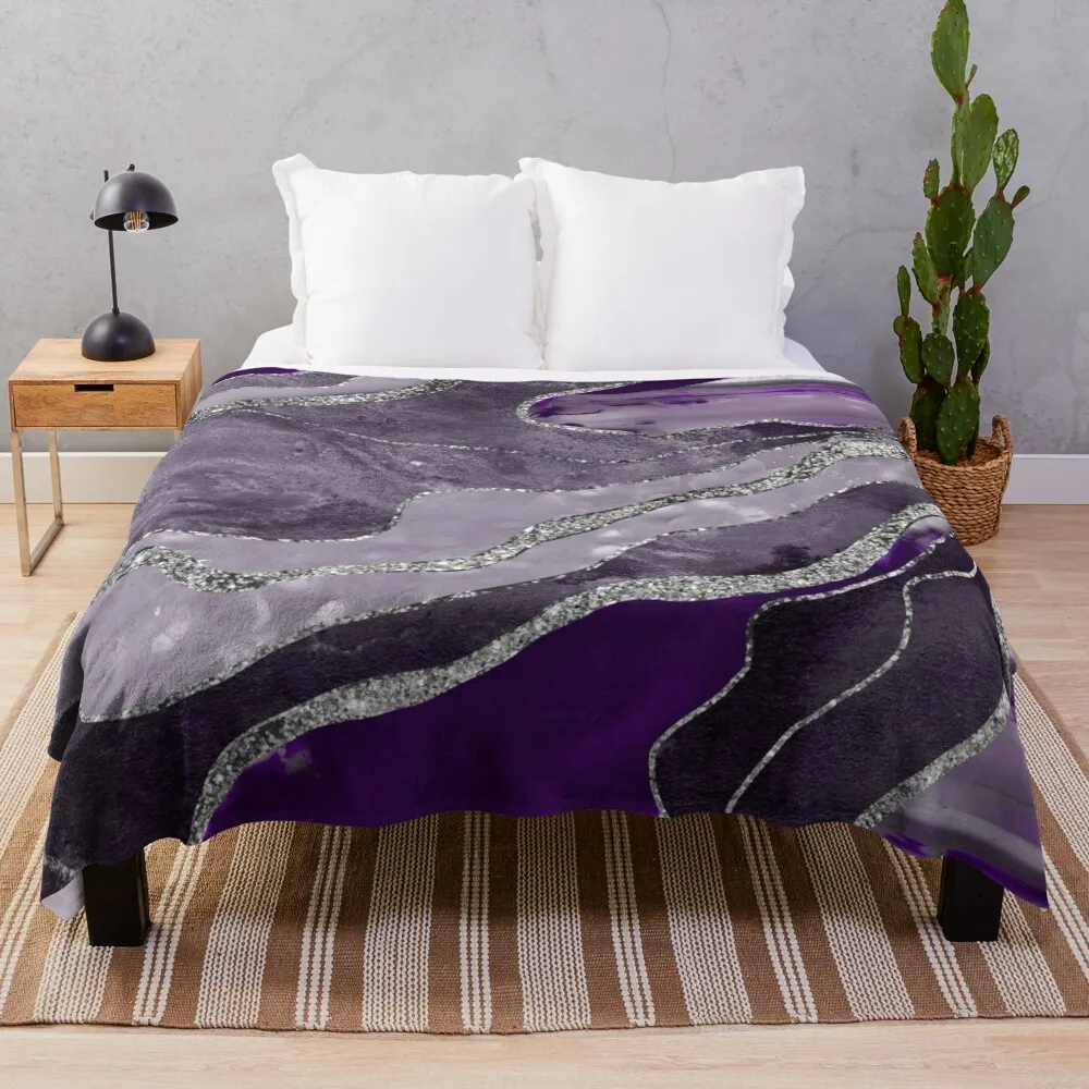 

Dark Violet Marble Agate Silver Glitter Glam #1 (Faux Glitter) #decor #art Throw Blanket Luxury Designer Blankets