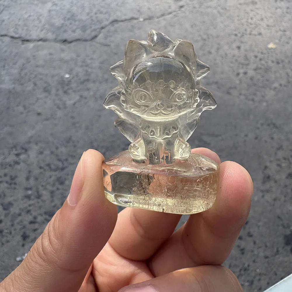 Citrine Nine-Tail Fox Crystal Carving Gemstone Animal Figurine Healing Stone Home Decor Collector Edition