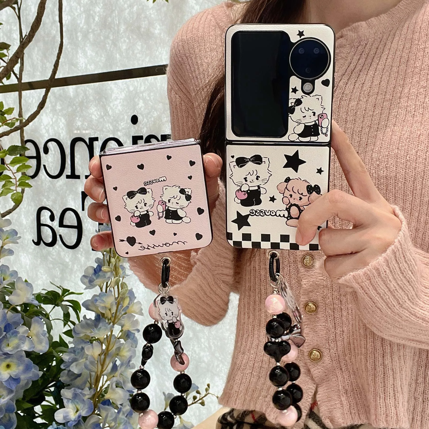 Cartoon cat leather relif bracelet 3D cute phone case for oppo find n2 n3 flip 5G n2flip n3flip n 2 3 animal back cover