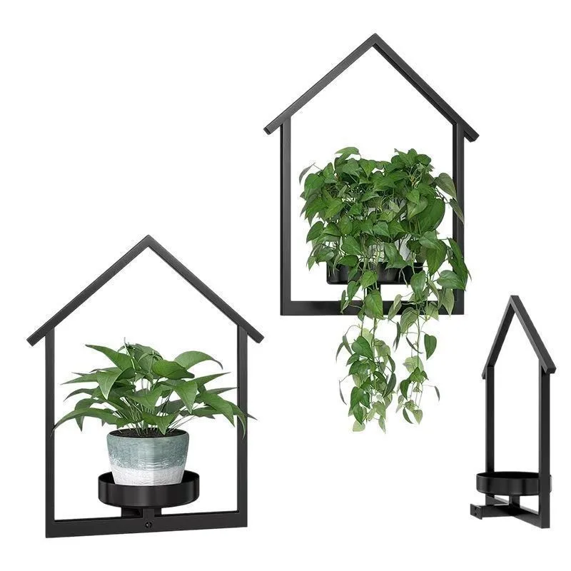 Geometric Structure Wall Mounted Flowerpot Metal Frame, Premium Metal Hanging Plant Holder for Indoor Outdoor Decor