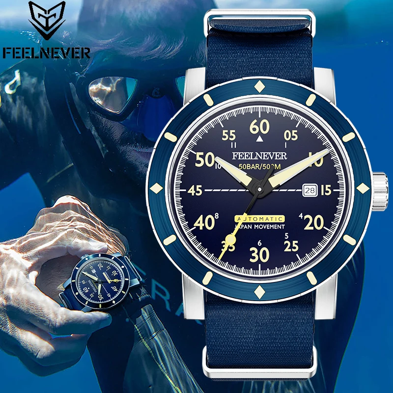 LIGE Brand FeelNever Fashion Casual Sport Mechanical Watch Waterproof Automatic Nylon Strap 316L Stainless Watches for Men Clock