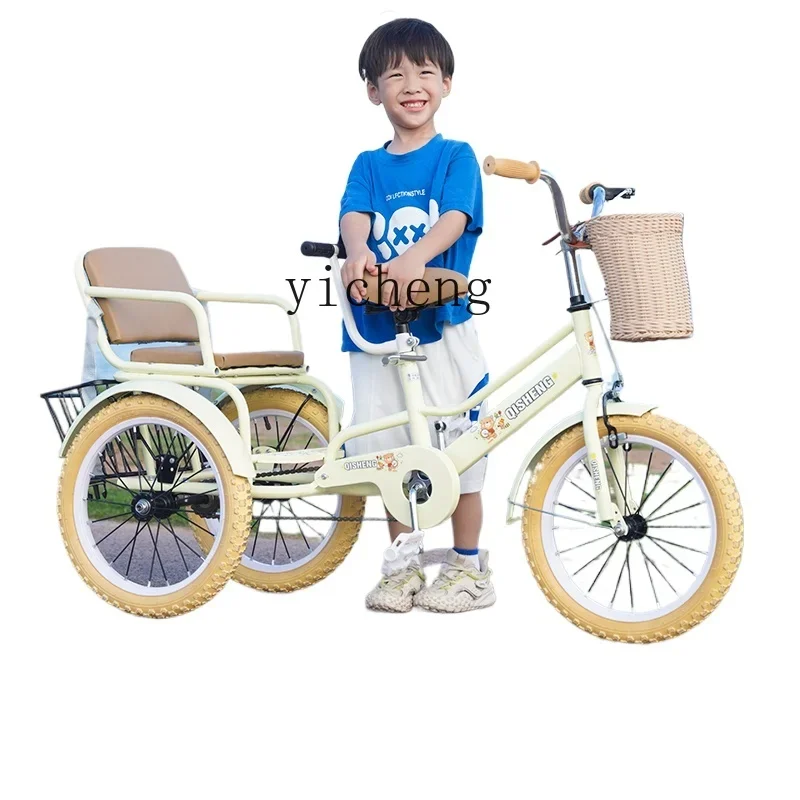 Tqh Children's Tricycle Bicycle Can Sit Double with Rear Bucket Baby Tandem Bicycle Pedal Car