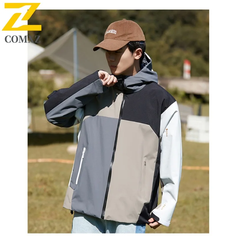 

COMXZColorblock Windbreaker Unisex Loose Fit Waterproof Windproof Outdoor Jacket for Hiking Camping Fishing Spring Autumn Trendy