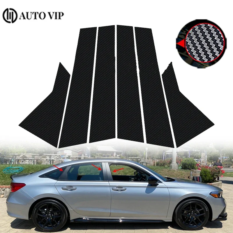 

6Pcs/set Car Door Window Pillar Posts Trim Covers Gloss Black Decoration Sticker Auto Exterior Parts for Honda Civic Sedan 2022