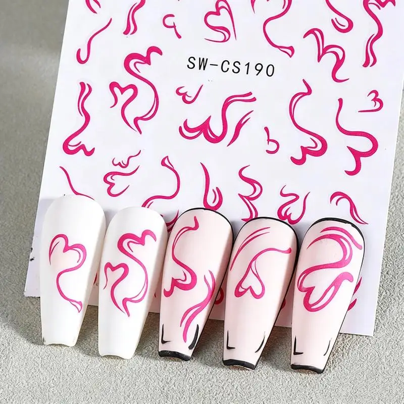 2Sheets Sweet Element Nail Art Stickers Simple Valentine's Day Ribbon Heart Kawaii Decals Colorful Bow Butterfly Manicure Slider