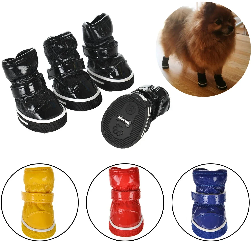 

Waterproof Fleece Snow Boots for Pets, Warm Puppy Shoes, Rain Shoes, Chihuahua, Yorkie, Dog Accessories, Winter, 4Pc Set