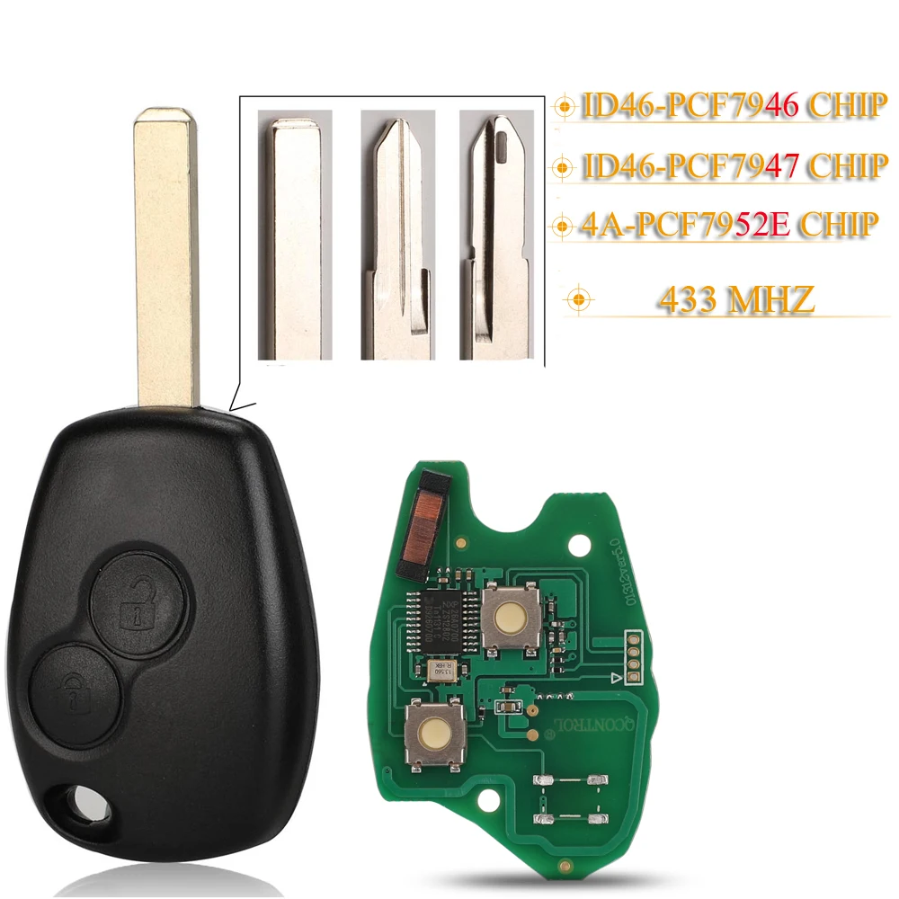 jingyuqin Remote Car For Renault Duster Modus Clio 3 Twingo DACIA Logan Sandero Kangoo Nissan NV400 433Mhz PCF7947/7946/7952E