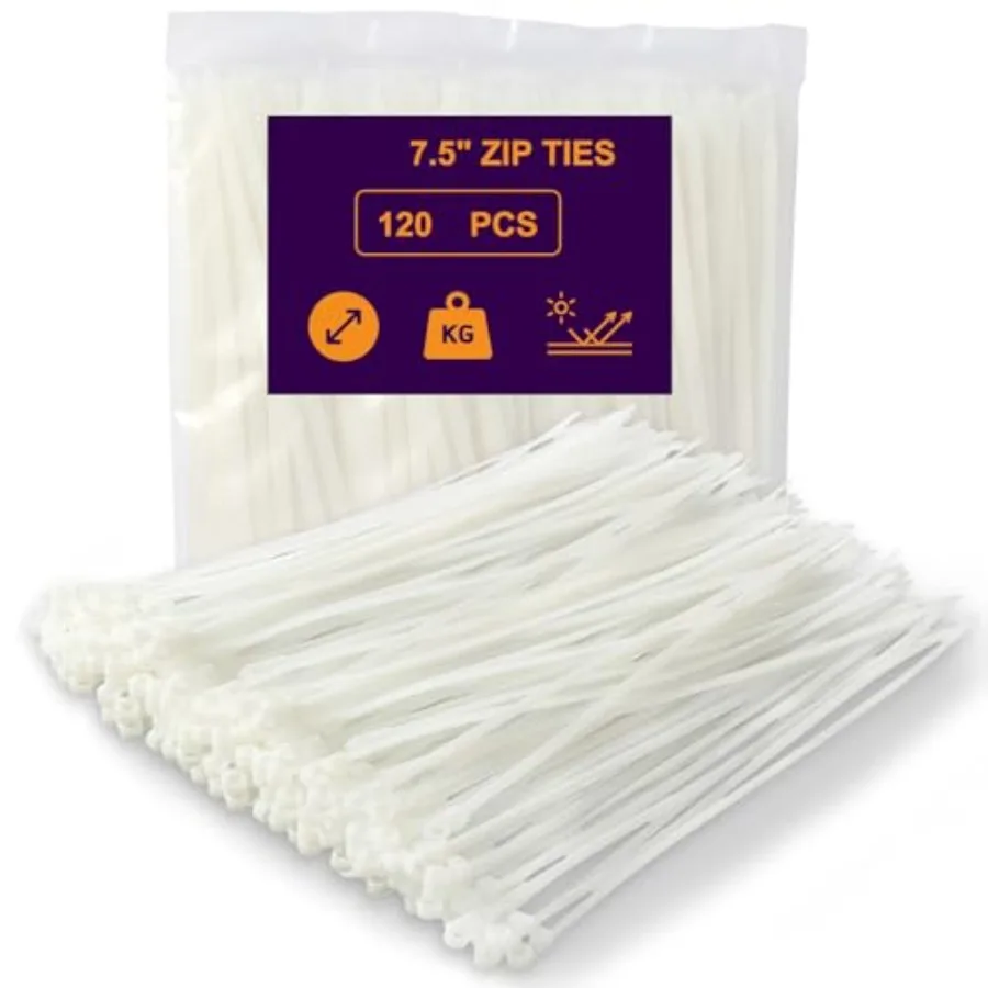 120 PCS 7.5 Inch Plastic Zip Ties with Screw Holes, Heavy Duty Mountable Cable Ties, UV Resistant Electrical Zip Ties for Indoo